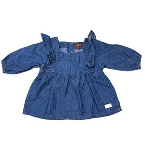 7 For All Man Kind Denim Ruffled Long Sleeve Blouse Shirt Little Girls Toddler